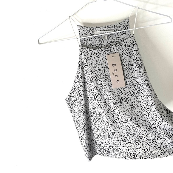 Gaze Grey Animal Print Cropped Halter Tank Top NWT - Picture 3 of 5